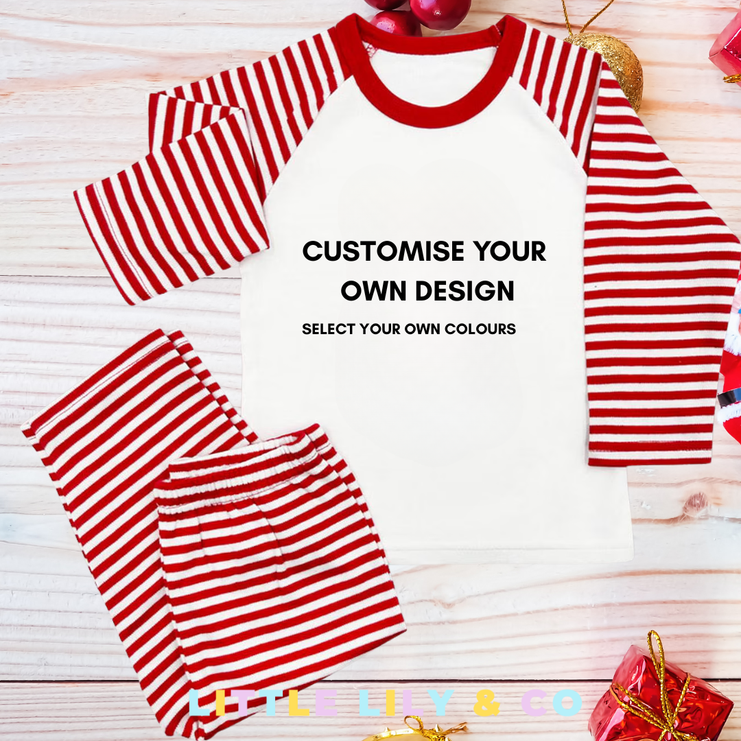 Personalised ADULT Christmas Pyjamas Red Striped Pyjamas - MATCHING FAMILY PYJAMAS