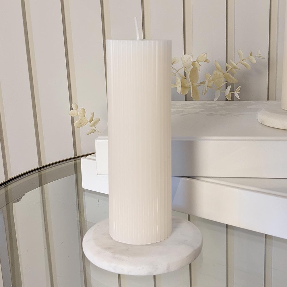 Catalina Cream Ribbed Pillar Candle