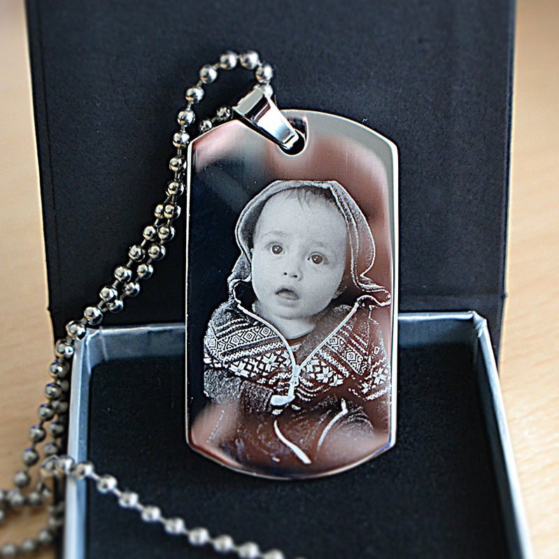 Handwriting Dog Tag – Custom Photo Pendant Engraved on Both Sides | Velvet Pouch Gift