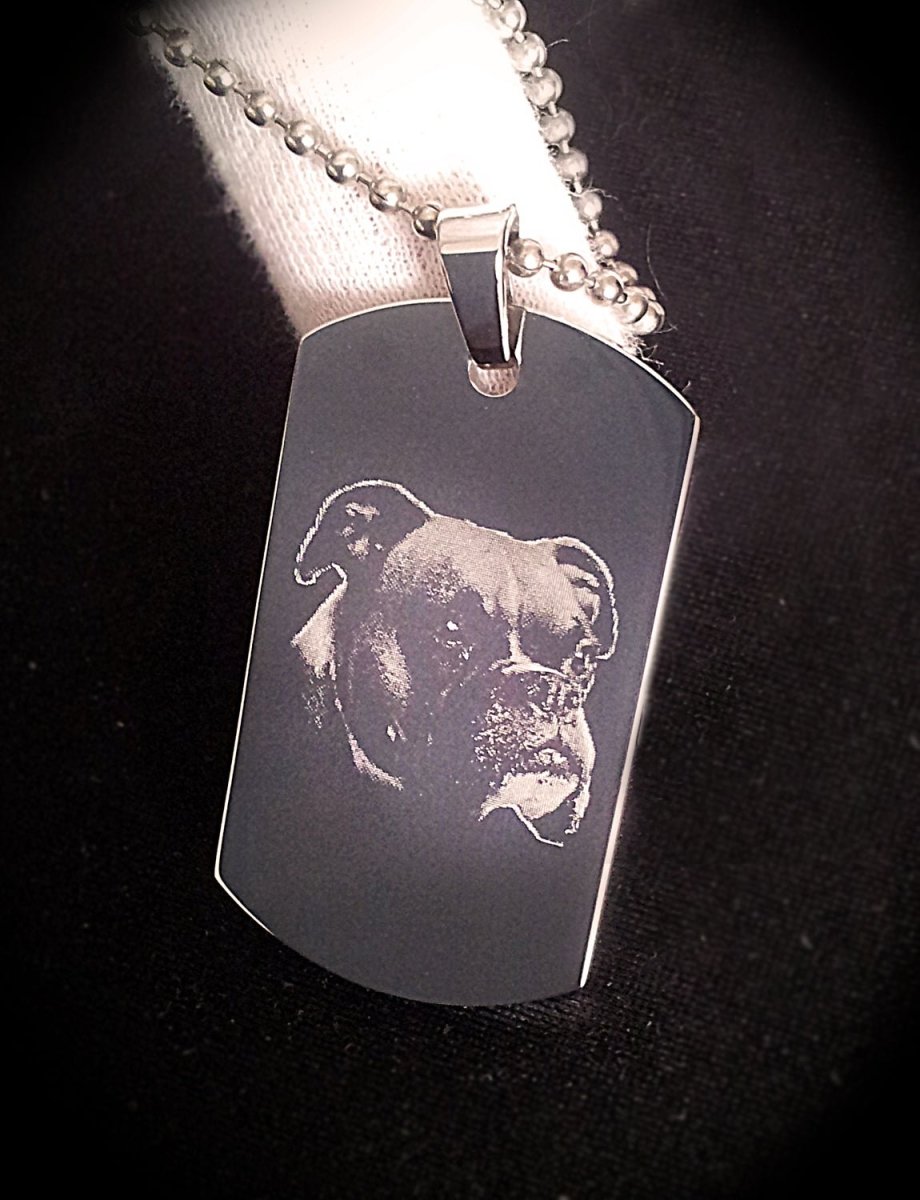 Handwriting Dog Tag – Custom Photo Pendant Engraved on Both Sides | Velvet Pouch Gift
