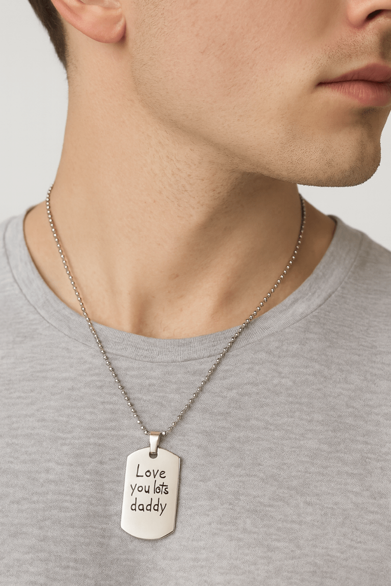 Handwriting Dog Tag – Custom Photo Pendant Engraved on Both Sides | Velvet Pouch Gift