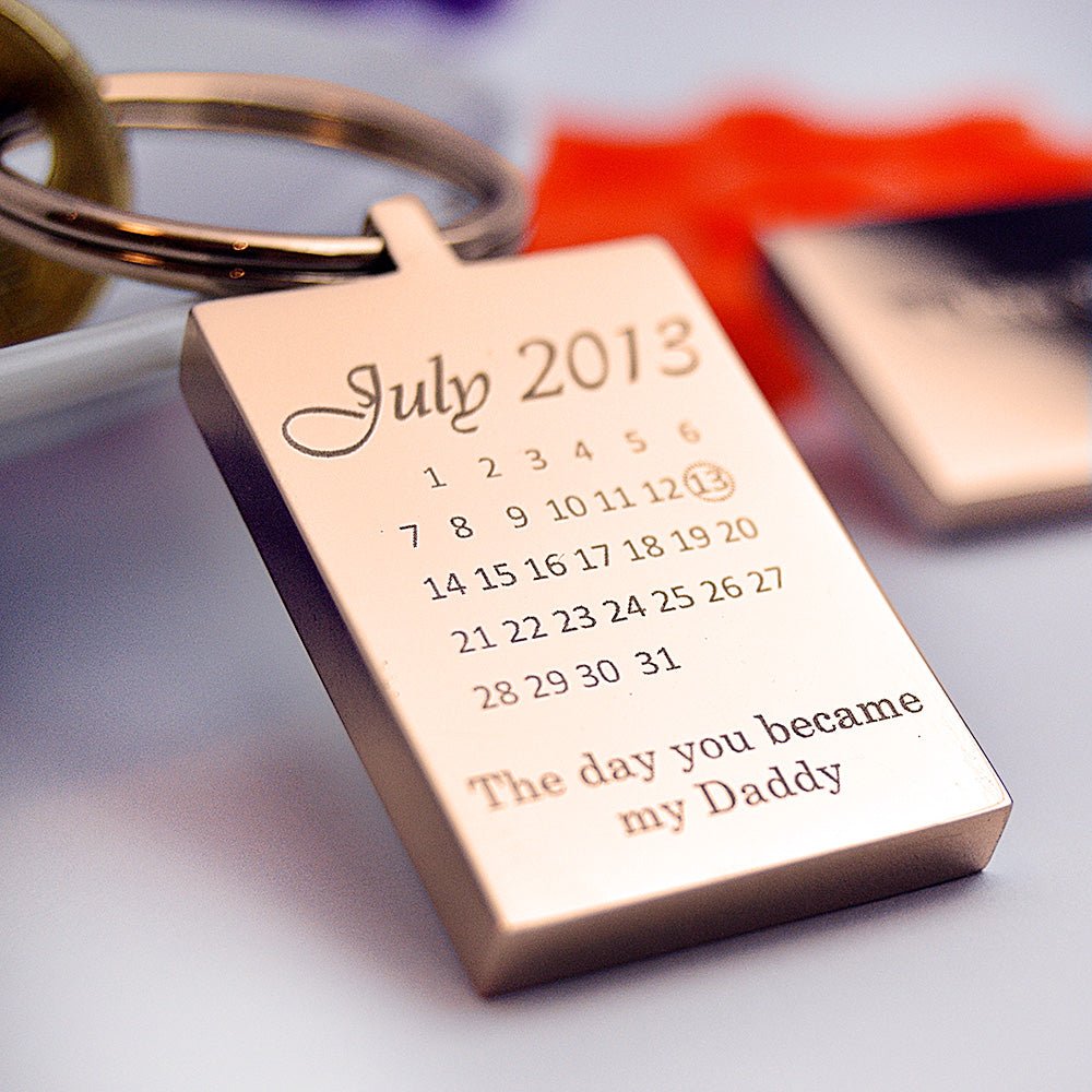 Rose Gold Keyring – Personalized Engraved Calendar Keychain | Unique Gift Idea
