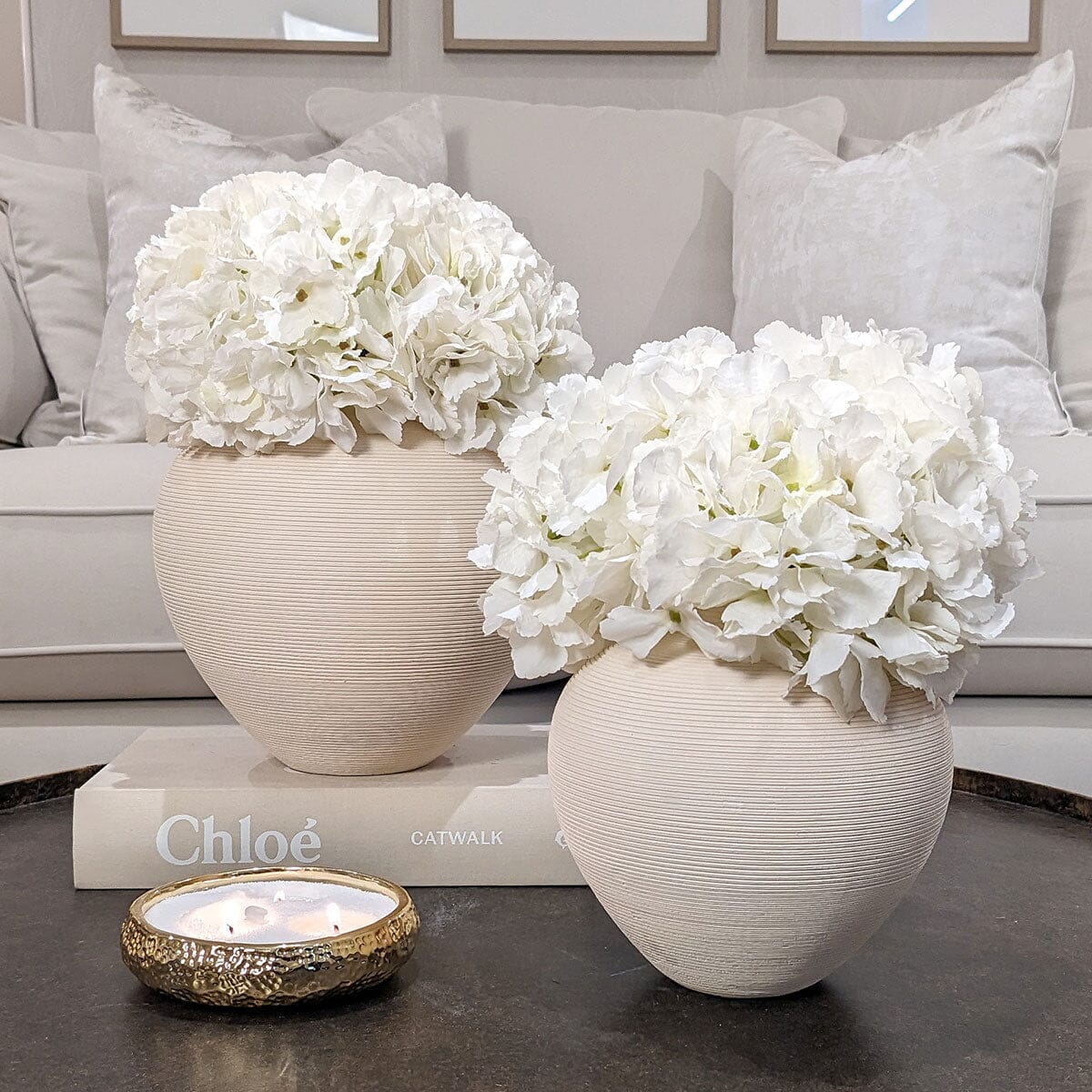 Solis Large Rounded Stone Ceramic Neutral Vase